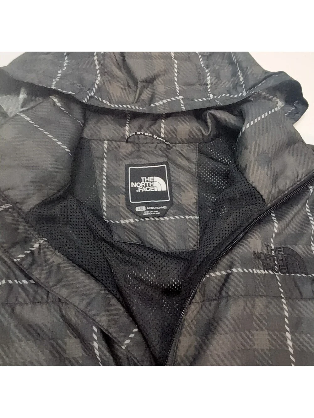 North Face Mens Hoodie Windbreaker Full Zip Black Plaid Lined Rain Jacket Diablo